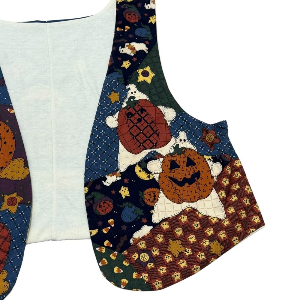 Vintage Y2K Halloween Patchwork Cotton Vest Pumpkin Witch Graphic - Picture 4 of 6